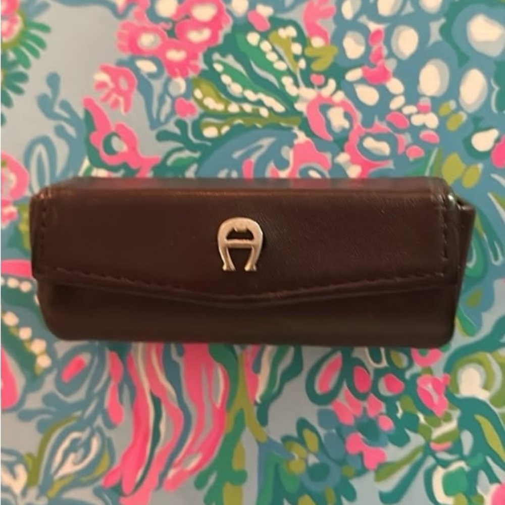 Etienne Aigner Brown Leather Lipstick Case